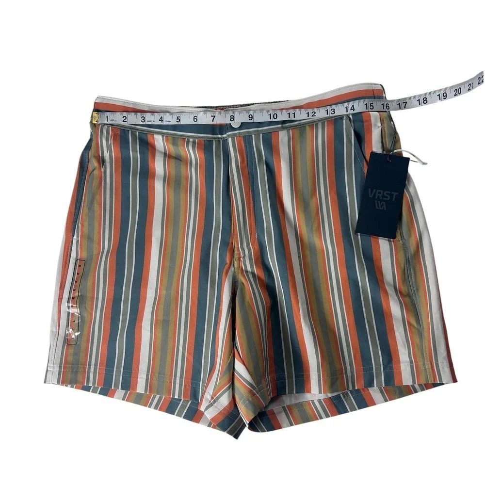 NWT VRST Mens Relaxed Fit Striped Hybrid Shorts Orange Blue UV Protection Size M